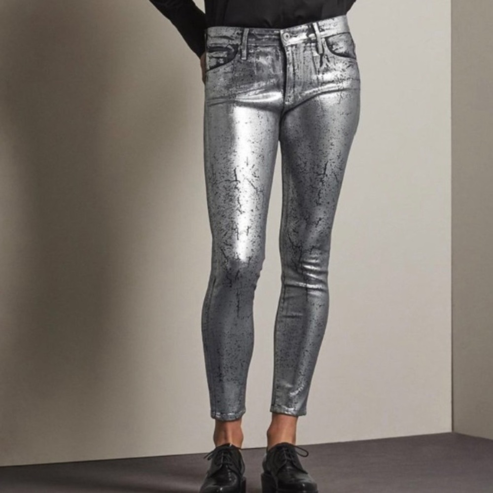 #322 AG by Adriano Goldschmeid Painted Farrah Skinny Ankle Jeans in Iced Silver